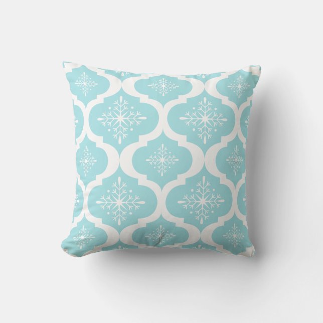 Coussin Christmas Aqua Blue Snowflakes Lattice Motif (Recto)