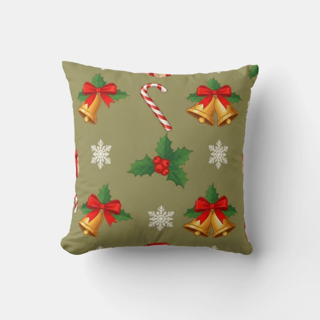 Coussin Christmas Bells & Candy Cane Throw Pillow (Recto)