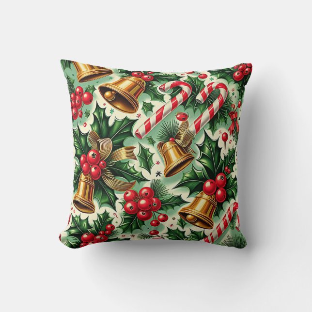 Coussin Christmas Bells holly candy canes art pattern (Recto)