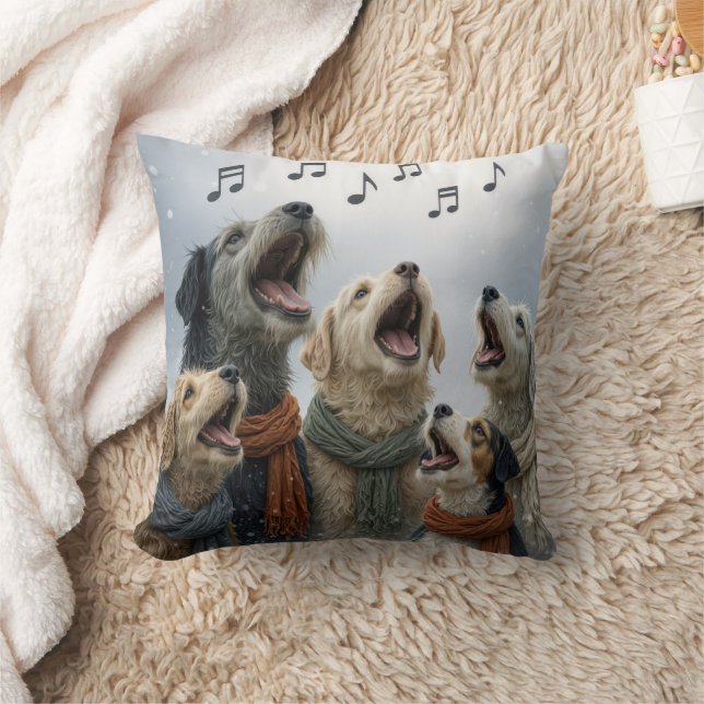 Coussin Christmas Caroling Dogs In Snowflakes (Couverture)