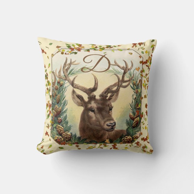 COUSSIN CHRISTMAS DEER, PINE CONES MONOGRAMME DE LA COURON (Recto)