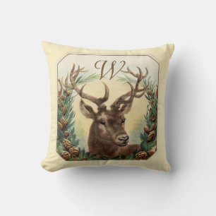 Coussin CHRISTMAS DEER, PINE CROWN MONOGRAM Crème