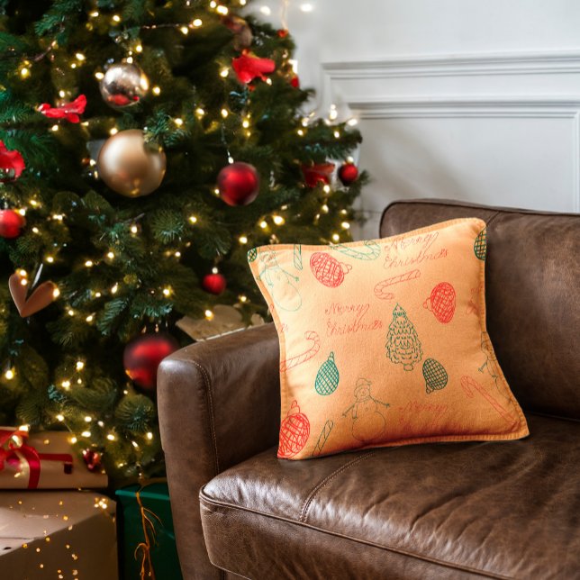 Coussin Christmas Doodle Pattern | Snowmen, Trees & Candy  (Créateur téléchargé)
