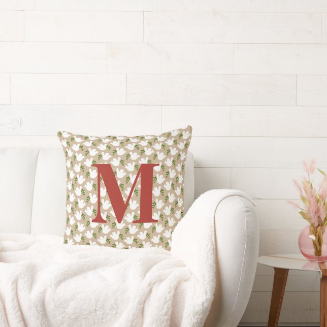 Coussin Christmas Dove INITIAL Paix Amour Joie Fête (Canapé)