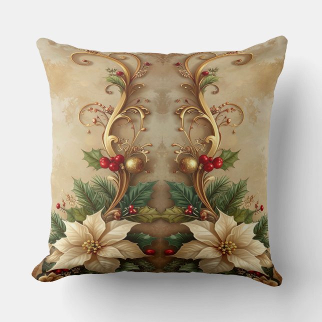 Coussin Christmas Floral Holiday Throw Pillow (Recto)