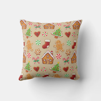 Coussin Christmas Gingerbread House Cookies Throw Pillow