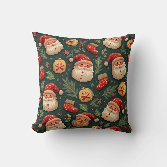 Coussin Christmas Green Santa Cookie Pillow Cushion (Recto)