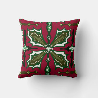 Coussin Christmas Holly Leaves Red and Green