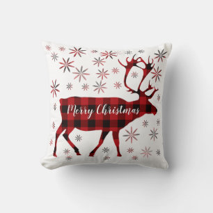 Coussin Christmas Moose, Deer, elk, caribou, red plaids