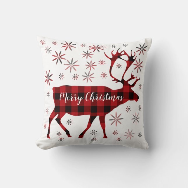 Coussin Christmas Moose, Deer, elk, caribou, red plaids (Recto)