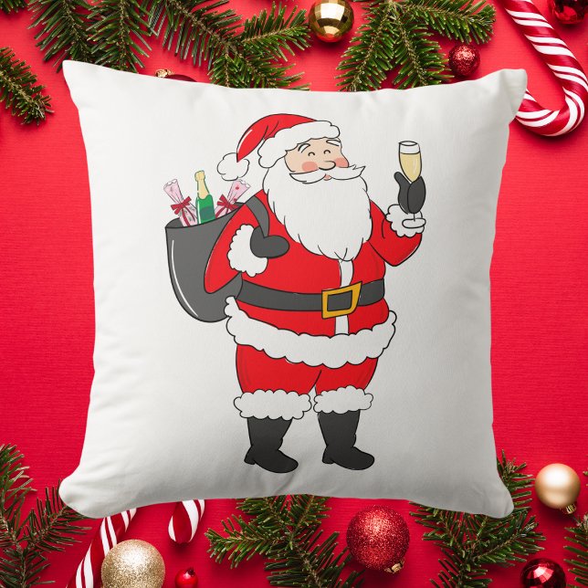 Coussin Christmas Père Noël Champagne Lover (Créateur téléchargé)