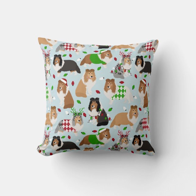 Coussin Christmas Sheltie Shetland Sheepdog Throw Pillow (Recto)