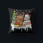 Coussin Christmas Tree Snowman Reindeer Book Librarian<br><div class="desc">Christmas Tree Snowman Reindeer Librairie de la pile de livres</div>