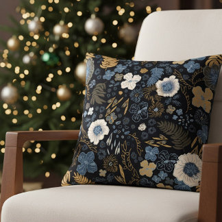 Coussin Christmas Tropical Coastal Blue Hibiscus Floral 