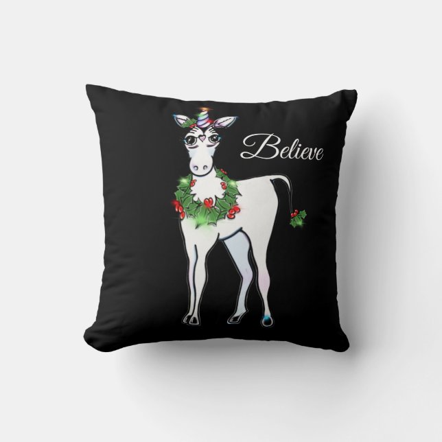 Coussin Christmas Unicorn, juste croire (Recto)