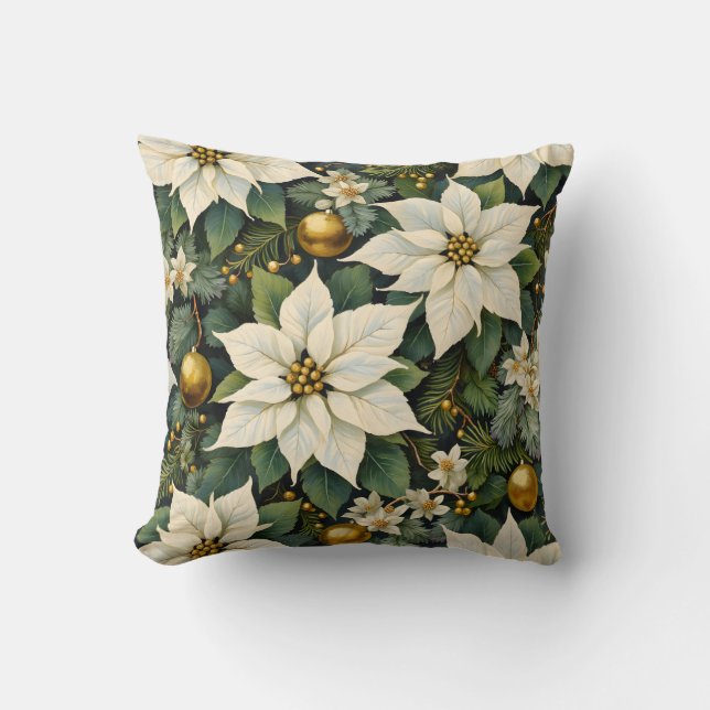 Coussin Christmas White Poinsettia Pillow (Recto)