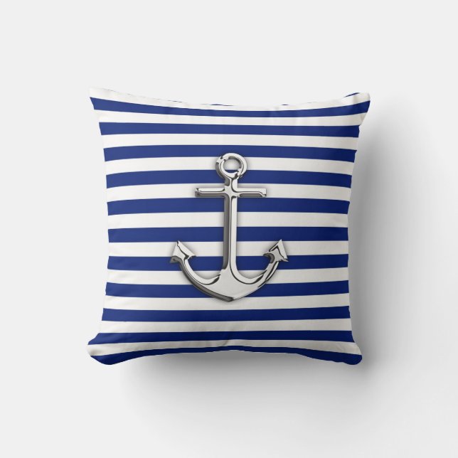 Coussin Chrome Anchor on Navy Stripes (Recto)