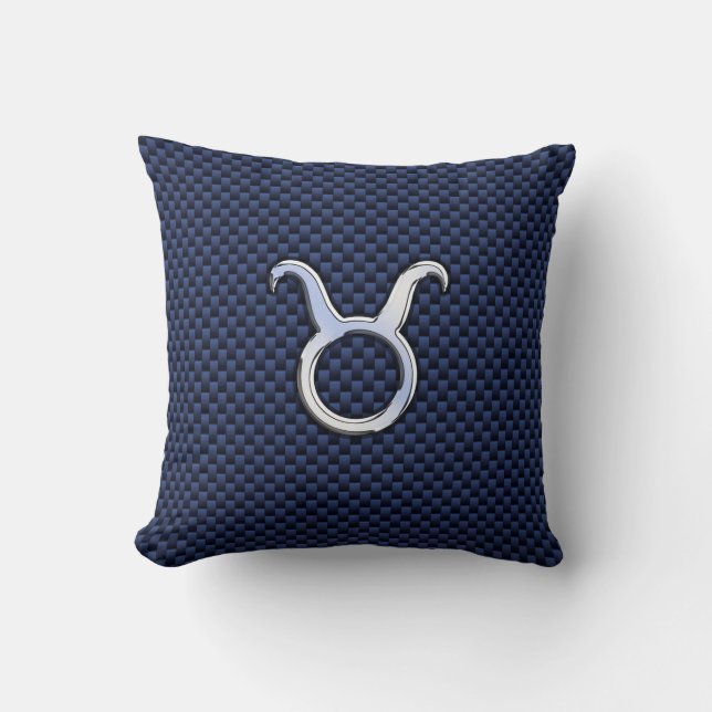 Coussin Chrome Comme Taurus Zodiac Signe Bleu Carbone Impr (Recto)