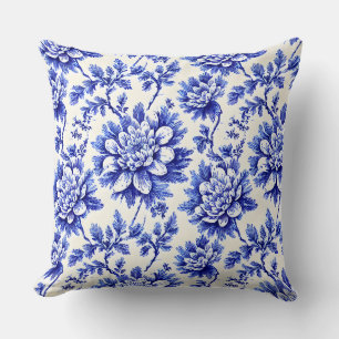 Coussin Chrysanthème bleu et blanc Décor champêtre françai