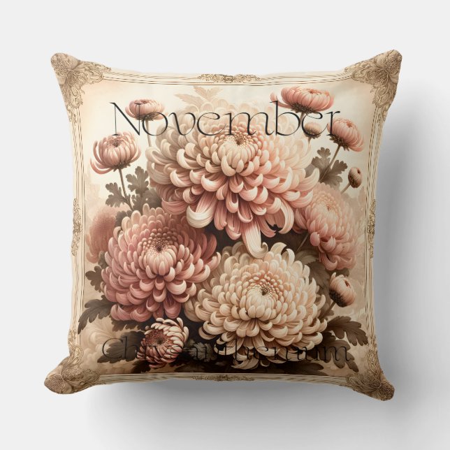 Coussin Chrysanthème de novembre Fleur de naissance Floral (Recto)