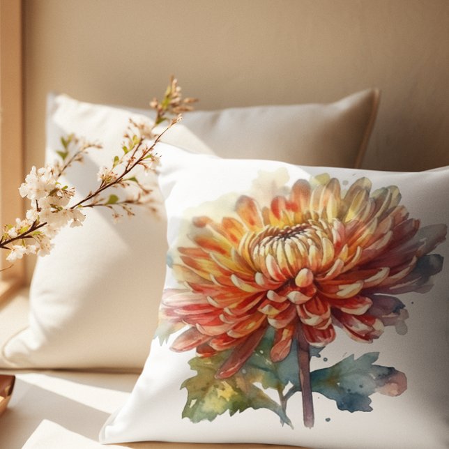 Coussin chrysanthème en aquarelle jaune et orange (Créateur téléchargé)