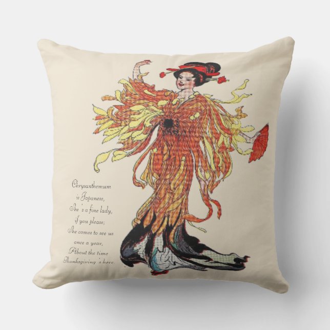 Coussin Chrysanthème vintage de thanksgiving de comptine (Recto)