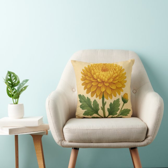Coussin Chrysanthème vintage sur papier patiné (Chaise)