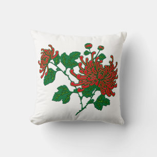 Coussin Chrysanthèmes araignées chinois - rouge chinois pr