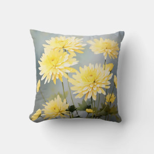 Coussin Chrysanthèmes D'Aquarelle Sur Un pré Jaune Clair
