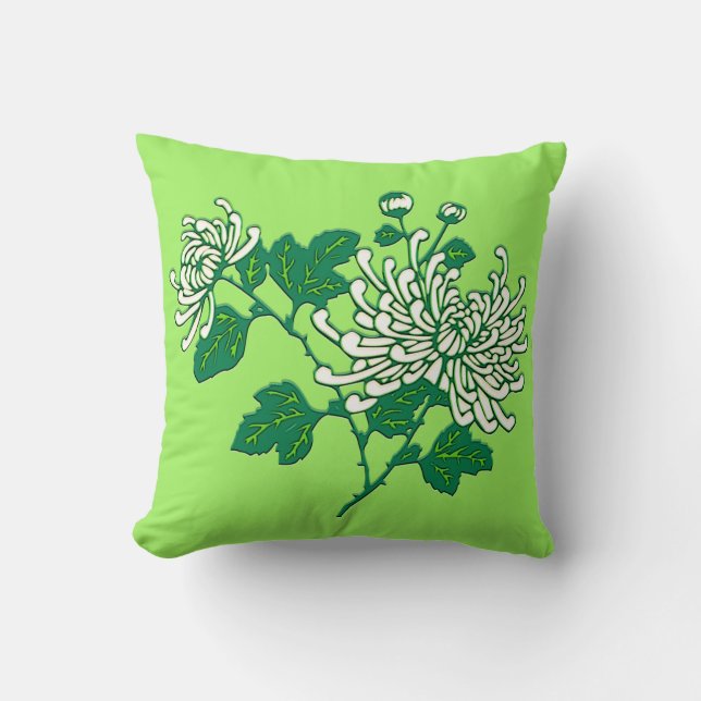 Coussin Chrysanthèmes d'araignée chinois - blanc crémeux (Recto)