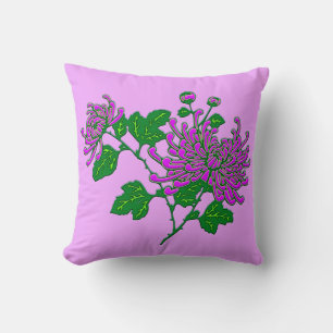 Coussin Chrysanthèmes d'araignée chinois - lavande