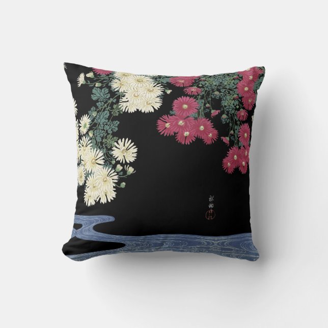Coussin Chrysanthèmes, Eau courante, Floral japonais (Recto)