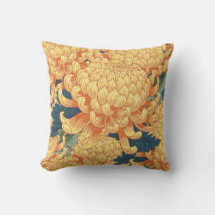 Coussin Chrysanthèmes japonais : motif floral jaune.