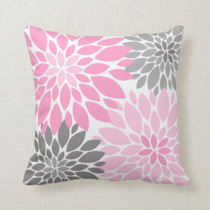 Coussin Chrysanthèmes roses et gris Motif floral