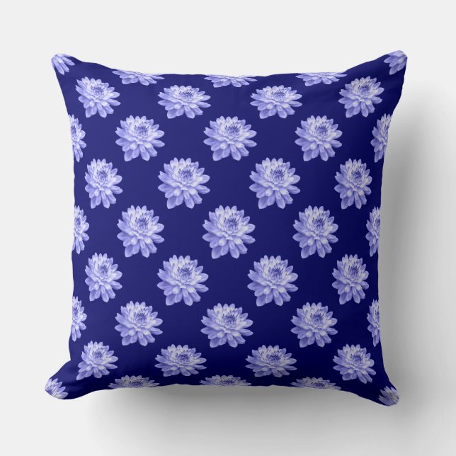 Coussin Chrysanthemum Motif - Deep Navy Blue (Recto)