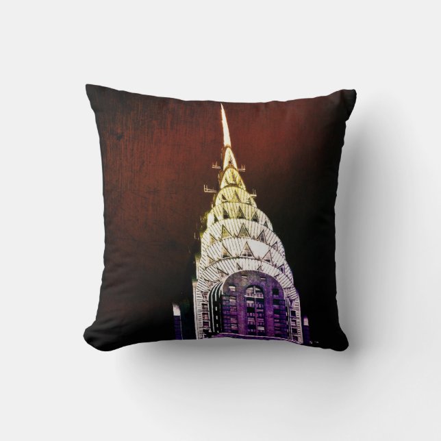 Coussin Chrysler construisant - pourpre et rouge - NYC (Recto)