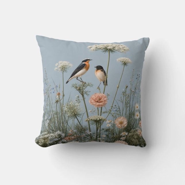 Coussin Chuchotements dans la Prairie Bleu Poudre (Recto)