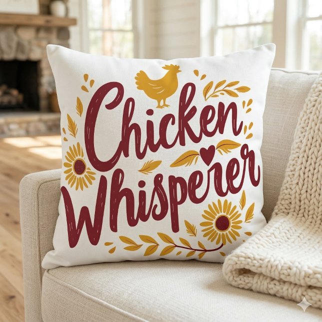 Coussin Chuchoteur de poulets Maison de ferme rustique Cot (Chicken Whisperer Rustic Farmhouse Cottagecore Throw Pillow On Sofa)
