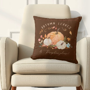 Coussin Chute Citrouille Floral Dark Brown Aquarelle Folik