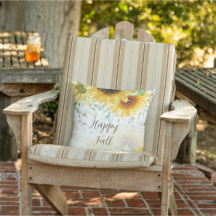 Coussin Chute de tournesol avec texte personnalisable feui