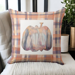 Coussin Chute plaid aquarelle citrouille orange pourpre cr
