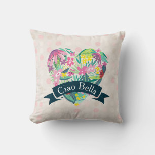 Coussin Ciao Bella Cute Coeur Floral sur Cercles roses
