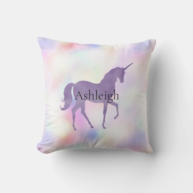 Coussin Ciel arc-en-ciel rose unicorne violet (Recto)