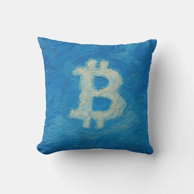 Coussin Ciel bleu Bitcoin (Huile, Style : 2) (Recto)