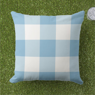 Coussin Ciel Bleu Classique Grand Carreaux Gingham Blanc