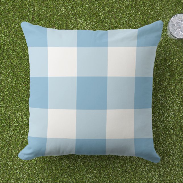 Coussin Ciel Bleu Classique Grand Carreaux Gingham Blanc (Herbe)