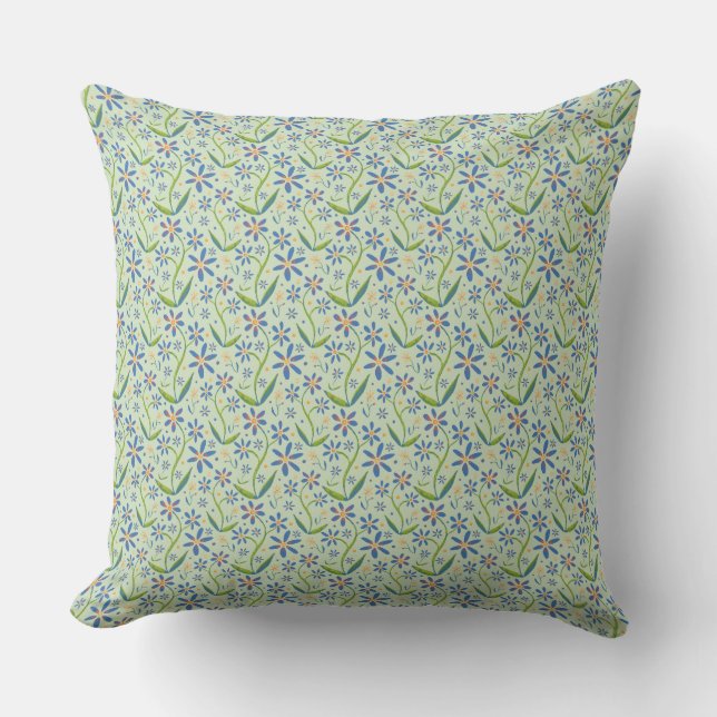 Coussin Ciel Bleu | Danseuses Aquarelles de Marguerites (Recto)