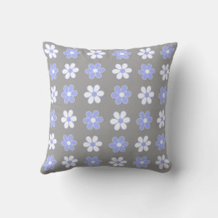 Coussin Ciel bleu et fleurs blanches sur gris argenté