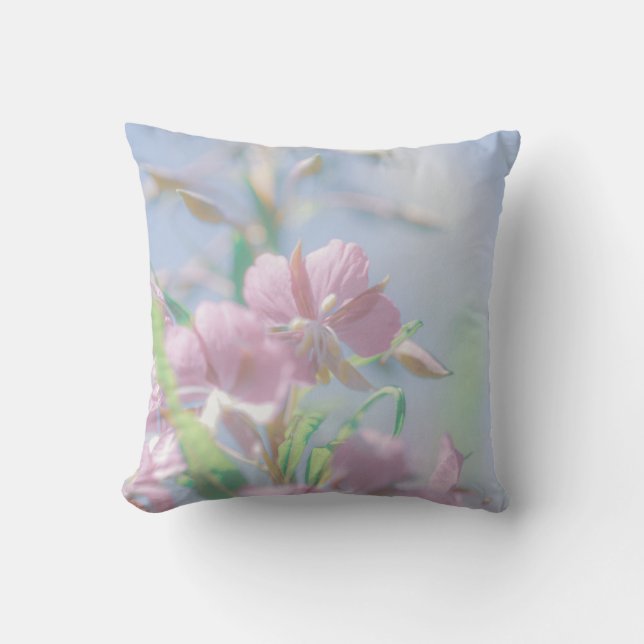 Coussin Ciel Bleu Feuilles De Plantes Vertes Fleurs Violet (Recto)