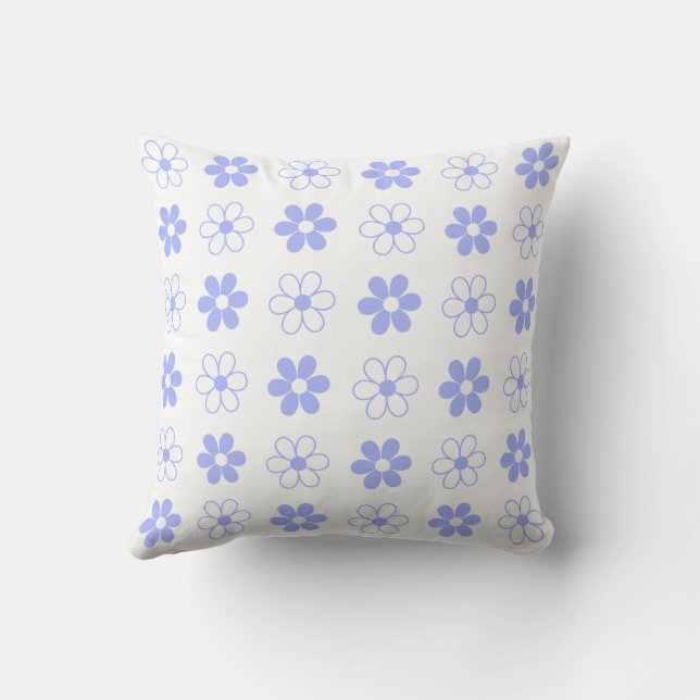 Coussin Ciel Bleu & Fleurs Blanches sur Blanc (Verso)